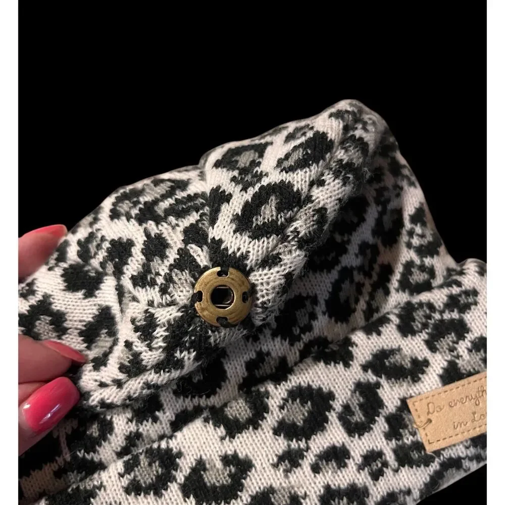 Kids Cheetah Print Winter Cap Hat Beanie No Pom Pom One Size